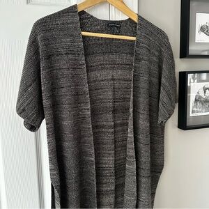 Eileen Fisher Textured Black and Cream Open-Front Cardigan